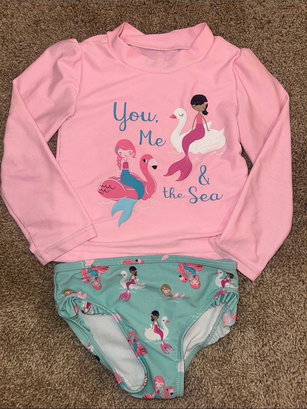 Carter's Pink and Aqua Girls Rashguard Set - Mermaids